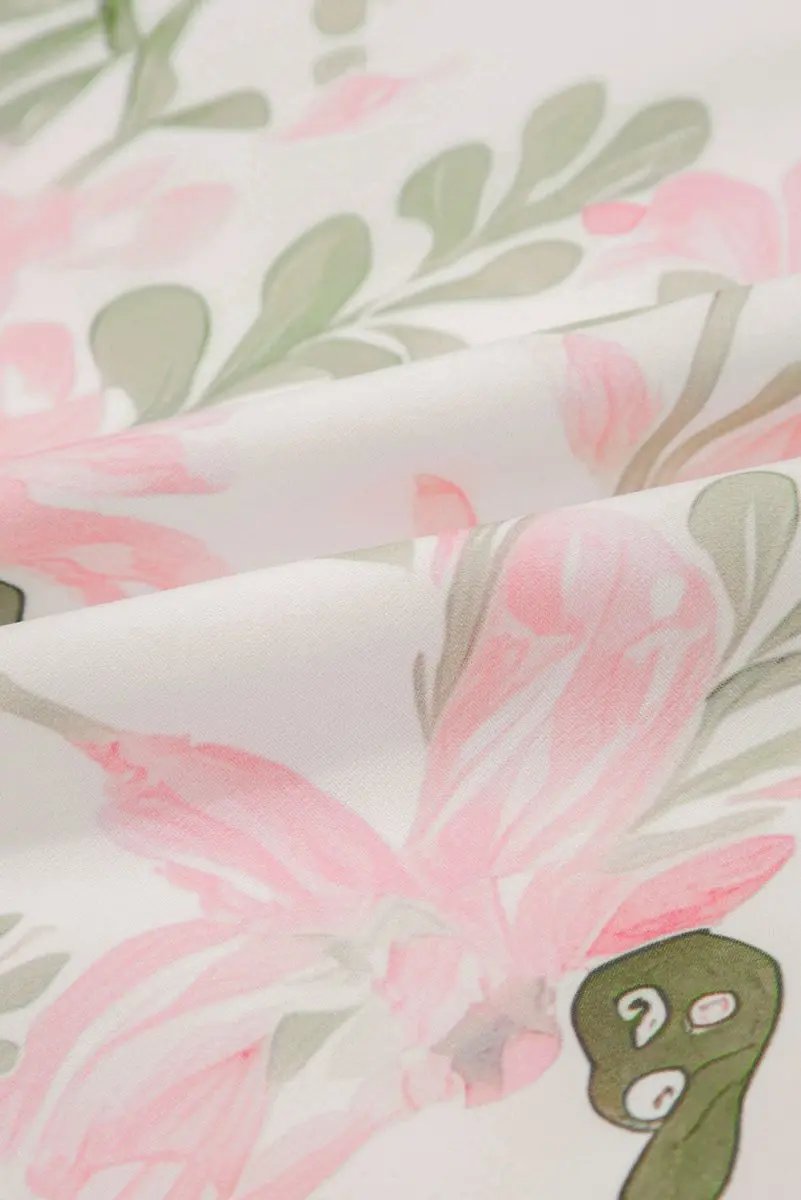 Pink Floral Contrast Edge Layered Short Sleeve Mini Dress - Love Salve